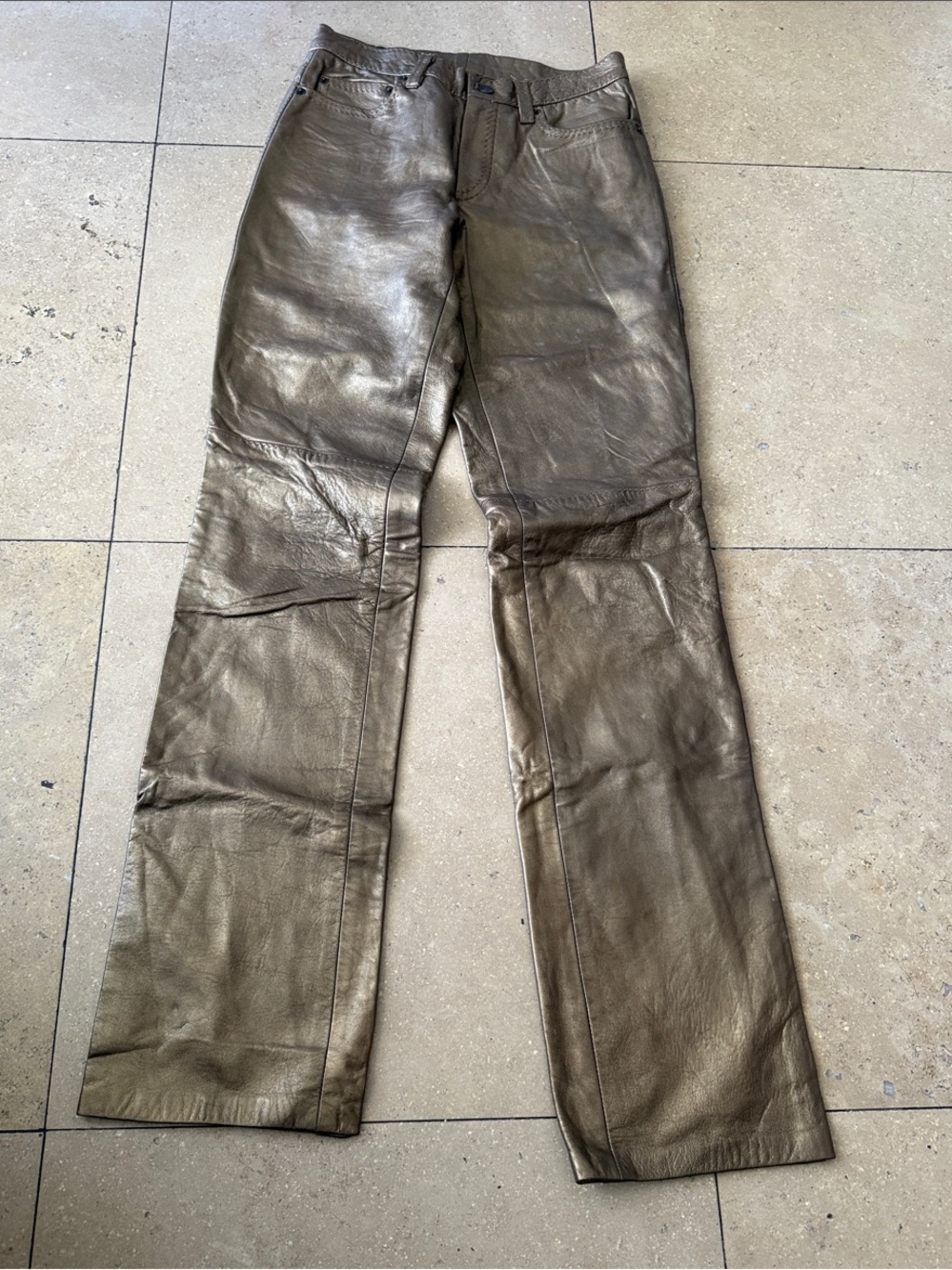 Ralph Lauren Metallic Bronze Leather Boot-Cut Pants